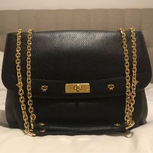 Auth MCM Black Chain Sling Bag